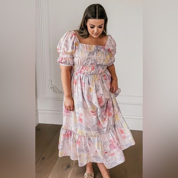 JessaKae Other - JessaKae Watercolor/Kaleidoscope Dress Ruffle Bottom Women's Size L, Like New